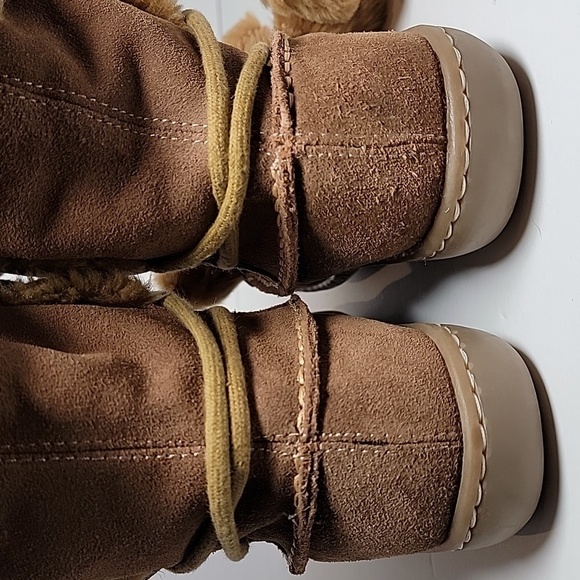 Steve‎ Madden P-Pop Boots Moccasins Suede Faux Fur Tie Pompoms Mid-Calf Brown 7 - Picture 8 of 12